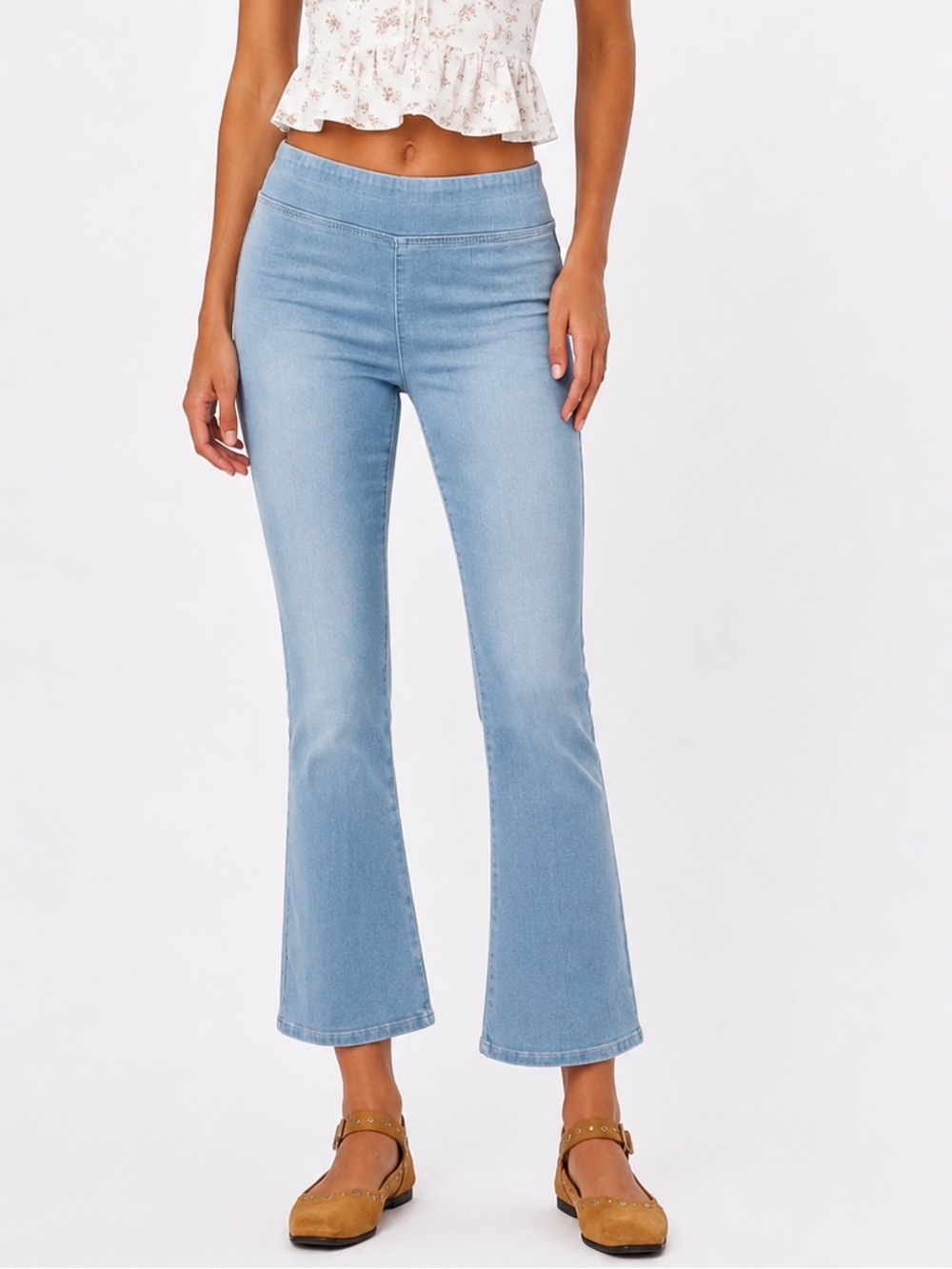 FREE PEOPLE In My Feelings Cropped Slim Flare Jeans-Light Wash Denim-Size Small